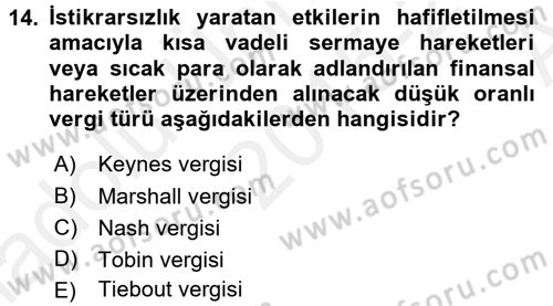 Maliye Politikası 2 Dersi 2015 - 2016 Yılı (Vize) Ara Sınav Soruları 14. Soru