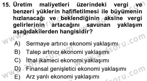 Maliye Politikası 2 Dersi 2015 - 2016 Yılı (Vize) Ara Sınav Soruları 15. Soru