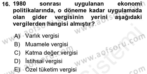 Maliye Politikası 2 Dersi 2015 - 2016 Yılı (Vize) Ara Sınav Soruları 16. Soru