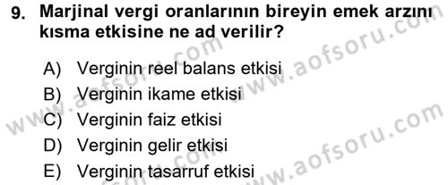 Maliye Politikası 2 Dersi 2015 - 2016 Yılı (Vize) Ara Sınav Soruları 9. Soru