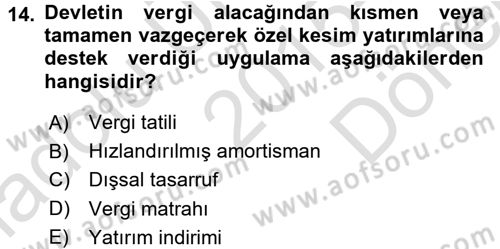 Maliye Politikası 2 Dersi 2015 - 2016 Yılı (Final) Dönem Sonu Sınav Soruları 14. Soru