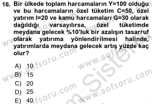 Maliye Politikası 2 Dersi 2015 - 2016 Yılı (Final) Dönem Sonu Sınav Soruları 16. Soru
