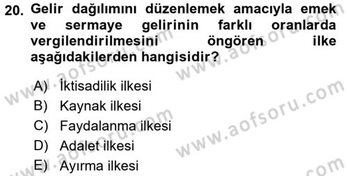 Maliye Politikası 2 Dersi 2015 - 2016 Yılı (Final) Dönem Sonu Sınav Soruları 20. Soru