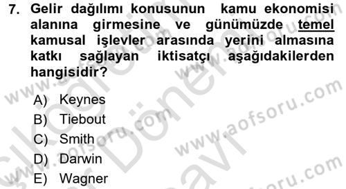 Maliye Politikası 2 Dersi 2015 - 2016 Yılı (Final) Dönem Sonu Sınav Soruları 7. Soru