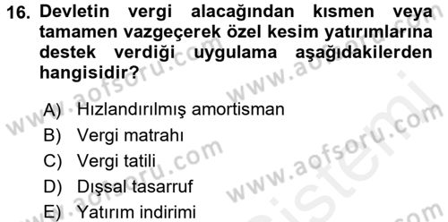 Maliye Politikası 2 Dersi 2015 - 2016 Yılı Tek Ders Sınav Soruları 16. Soru