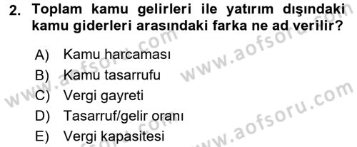 Maliye Politikası 2 Dersi 2015 - 2016 Yılı Tek Ders Sınav Soruları 2. Soru