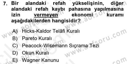 Maliye Politikası 2 Dersi 2015 - 2016 Yılı Tek Ders Sınav Soruları 7. Soru