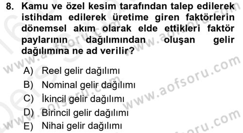 Maliye Politikası 2 Dersi 2015 - 2016 Yılı Tek Ders Sınav Soruları 8. Soru
