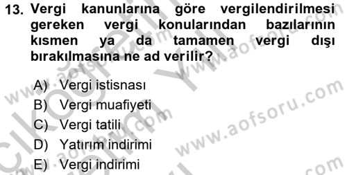 Maliye Politikası 2 Dersi 2016 - 2017 Yılı 3 Ders Sınav Soruları 13. Soru