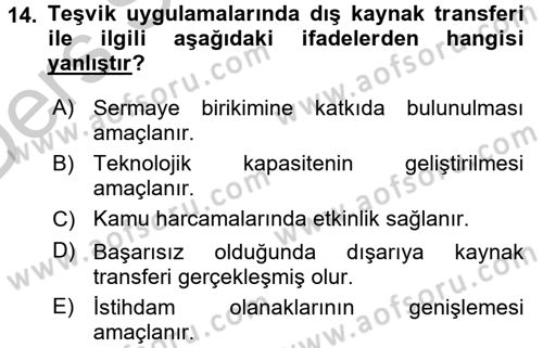Maliye Politikası 2 Dersi 2016 - 2017 Yılı 3 Ders Sınav Soruları 14. Soru