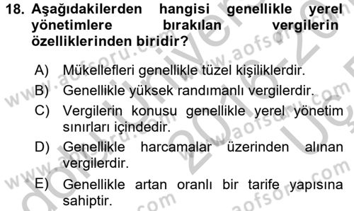 Maliye Politikası 2 Dersi 2016 - 2017 Yılı 3 Ders Sınav Soruları 18. Soru