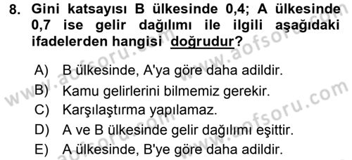 Maliye Politikası 2 Dersi 2016 - 2017 Yılı 3 Ders Sınav Soruları 8. Soru