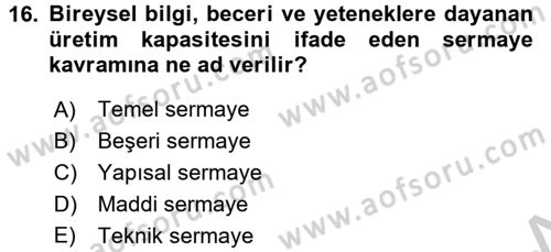 Maliye Politikası 2 Dersi 2016 - 2017 Yılı (Vize) Ara Sınav Soruları 16. Soru