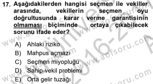 Maliye Politikası 2 Dersi 2016 - 2017 Yılı (Vize) Ara Sınav Soruları 17. Soru