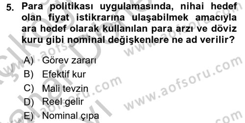 Maliye Politikası 2 Dersi 2016 - 2017 Yılı (Vize) Ara Sınav Soruları 5. Soru