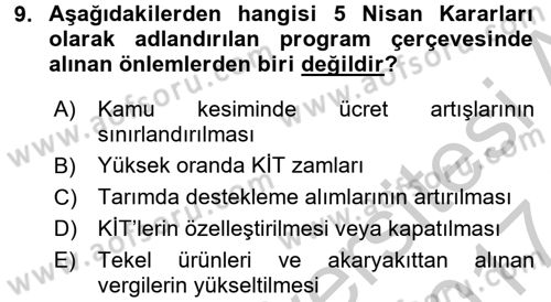 Maliye Politikası 2 Dersi 2016 - 2017 Yılı (Vize) Ara Sınav Soruları 9. Soru
