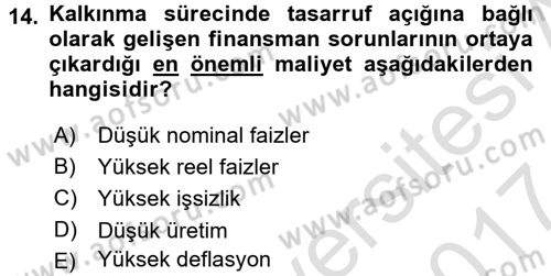 Maliye Politikası 2 Dersi 2016 - 2017 Yılı (Final) Dönem Sonu Sınav Soruları 14. Soru