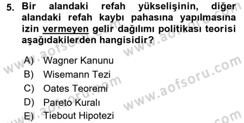 Maliye Politikası 2 Dersi 2016 - 2017 Yılı (Final) Dönem Sonu Sınav Soruları 5. Soru