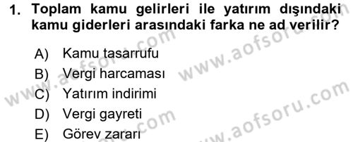 Maliye Politikası 2 Dersi 2017 - 2018 Yılı 3 Ders Sınav Soruları 1. Soru