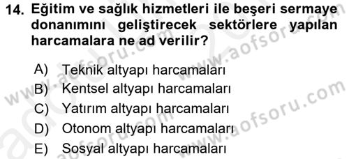 Maliye Politikası 2 Dersi 2017 - 2018 Yılı 3 Ders Sınav Soruları 14. Soru