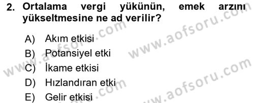 Maliye Politikası 2 Dersi 2017 - 2018 Yılı 3 Ders Sınav Soruları 2. Soru