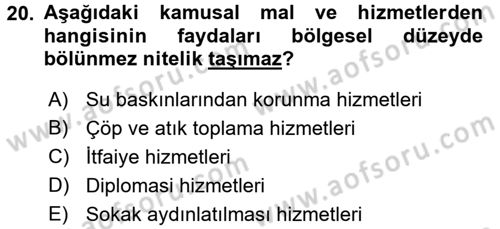 Maliye Politikası 2 Dersi 2017 - 2018 Yılı 3 Ders Sınav Soruları 20. Soru