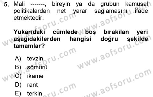 Maliye Politikası 2 Dersi 2017 - 2018 Yılı 3 Ders Sınav Soruları 5. Soru