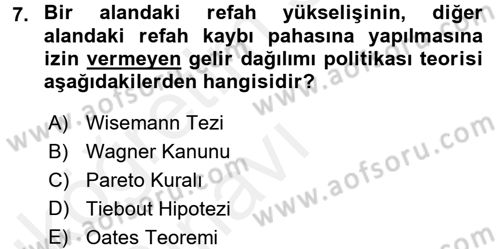 Maliye Politikası 2 Dersi 2017 - 2018 Yılı 3 Ders Sınav Soruları 7. Soru