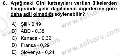 Maliye Politikası 2 Dersi 2017 - 2018 Yılı 3 Ders Sınav Soruları 8. Soru