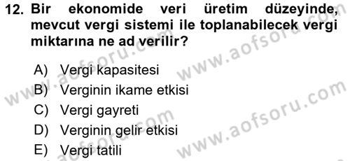 Maliye Politikası 2 Dersi 2017 - 2018 Yılı (Vize) Ara Sınav Soruları 12. Soru
