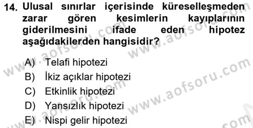 Maliye Politikası 2 Dersi 2017 - 2018 Yılı (Vize) Ara Sınav Soruları 14. Soru
