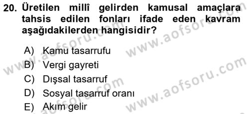 Maliye Politikası 2 Dersi 2017 - 2018 Yılı (Vize) Ara Sınav Soruları 20. Soru