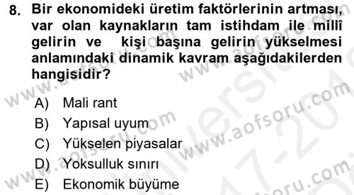 Maliye Politikası 2 Dersi 2017 - 2018 Yılı (Vize) Ara Sınav Soruları 8. Soru