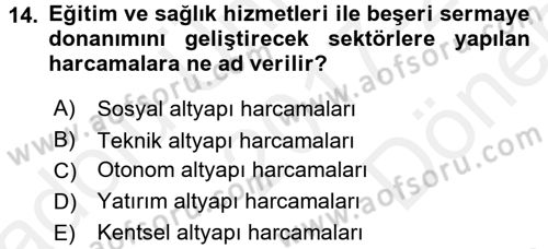 Maliye Politikası 2 Dersi 2017 - 2018 Yılı (Final) Dönem Sonu Sınav Soruları 14. Soru