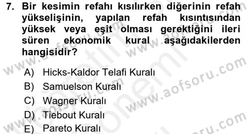 Maliye Politikası 2 Dersi 2017 - 2018 Yılı (Final) Dönem Sonu Sınav Soruları 7. Soru