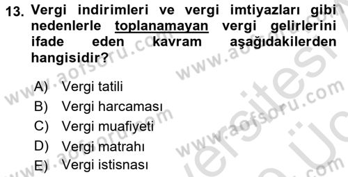 Maliye Politikası 2 Dersi 2018 - 2019 Yılı 3 Ders Sınav Soruları 13. Soru