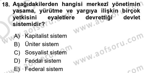 Maliye Politikası 2 Dersi 2018 - 2019 Yılı 3 Ders Sınav Soruları 18. Soru