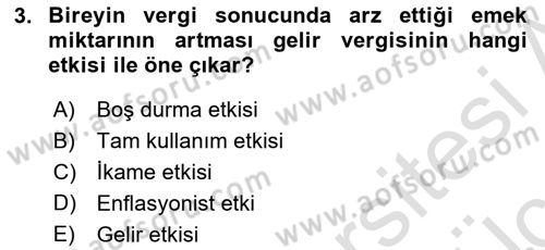 Maliye Politikası 2 Dersi 2018 - 2019 Yılı 3 Ders Sınav Soruları 3. Soru