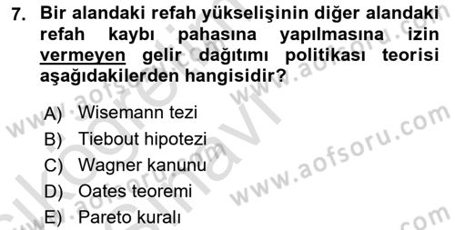 Maliye Politikası 2 Dersi 2018 - 2019 Yılı 3 Ders Sınav Soruları 7. Soru