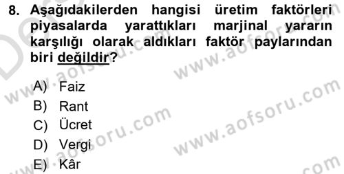 Maliye Politikası 2 Dersi 2018 - 2019 Yılı 3 Ders Sınav Soruları 8. Soru