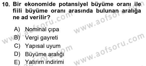 Maliye Politikası 2 Dersi 2018 - 2019 Yılı (Vize) Ara Sınav Soruları 10. Soru