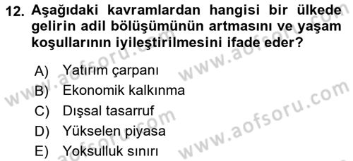 Maliye Politikası 2 Dersi 2018 - 2019 Yılı (Vize) Ara Sınav Soruları 12. Soru