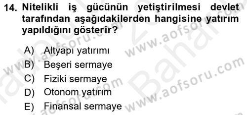 Maliye Politikası 2 Dersi 2018 - 2019 Yılı (Vize) Ara Sınav Soruları 14. Soru