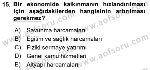 Maliye Politikası 2 Dersi 2018 - 2019 Yılı (Vize) Ara Sınav Soruları 15. Soru