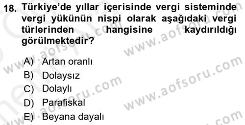 Maliye Politikası 2 Dersi 2018 - 2019 Yılı (Vize) Ara Sınav Soruları 18. Soru