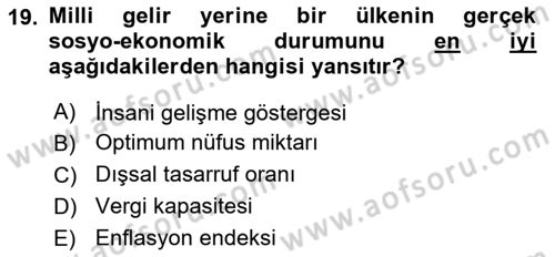 Maliye Politikası 2 Dersi 2018 - 2019 Yılı (Vize) Ara Sınav Soruları 19. Soru