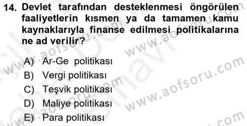 Maliye Politikası 2 Dersi 2018 - 2019 Yılı (Final) Dönem Sonu Sınav Soruları 14. Soru