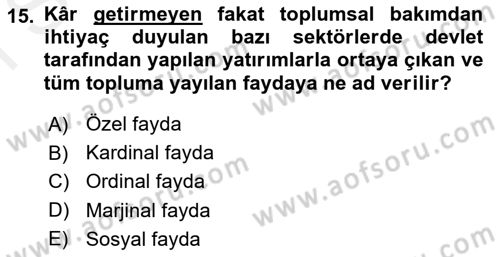 Maliye Politikası 2 Dersi 2018 - 2019 Yılı (Final) Dönem Sonu Sınav Soruları 15. Soru