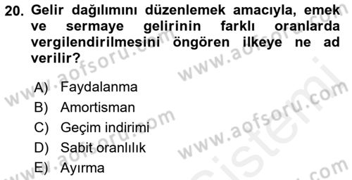Maliye Politikası 2 Dersi 2018 - 2019 Yılı (Final) Dönem Sonu Sınav Soruları 20. Soru