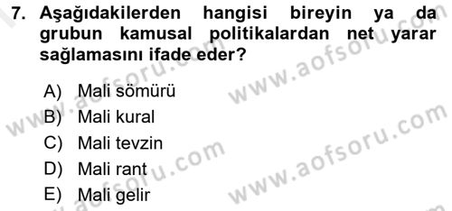 Maliye Politikası 2 Dersi 2018 - 2019 Yılı (Final) Dönem Sonu Sınav Soruları 7. Soru